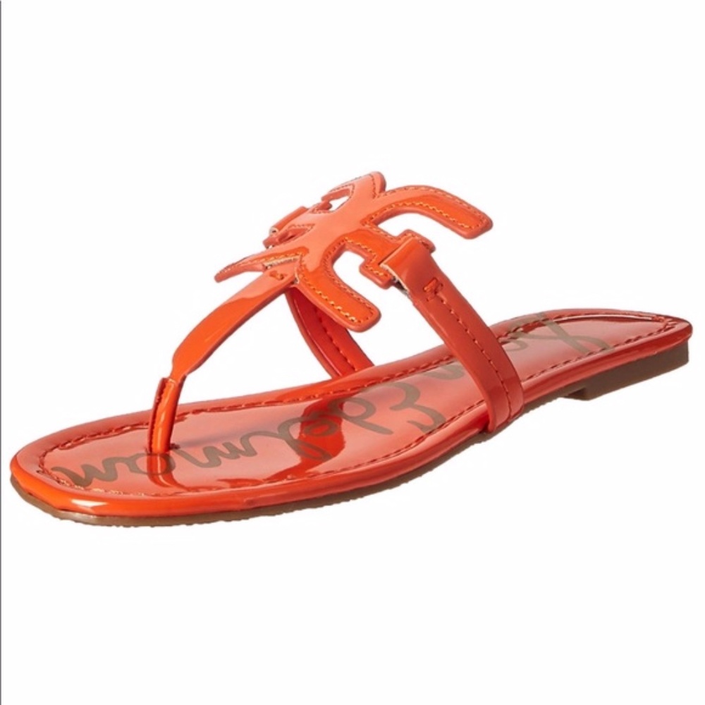 Sam Edelman Carter Flat Sandal, Tangelo Patent 6W